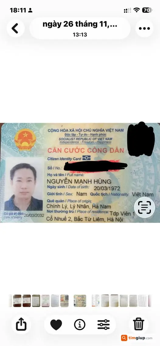 Tìm giấy tờ CCCD và bằng lái thất lạc khu Cổ Nhuế - Hoàng Quốc Việt