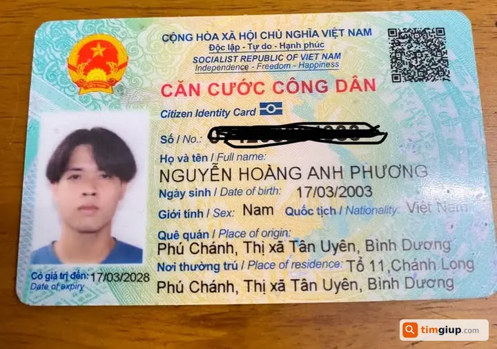 Nhặt được CCCD trên đường 30/4 Thủ Dầu Một, Bình Dương
