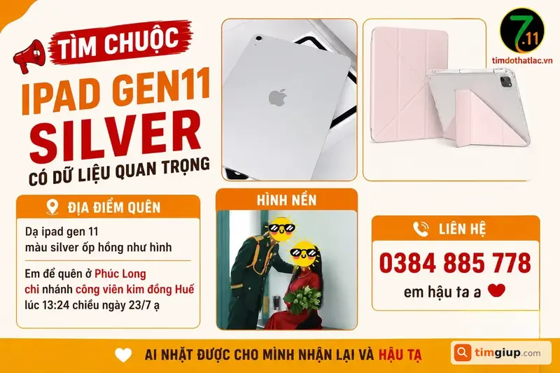 Tìm Ipad Gen 11 Màu Silver Thất Lạc Tại Phúc Long Huế