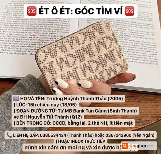 Tìm ví tiền thất lạc chứa CCCD, bằng lái tại Bình Thạnh