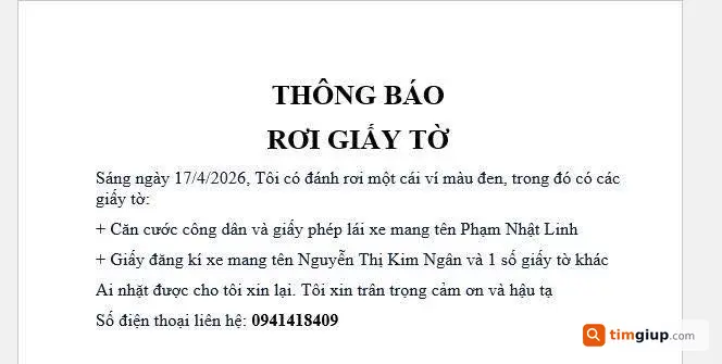 Tìm giấy tờ tùy thân bị thất lạc, ai nhặt được liên hệ