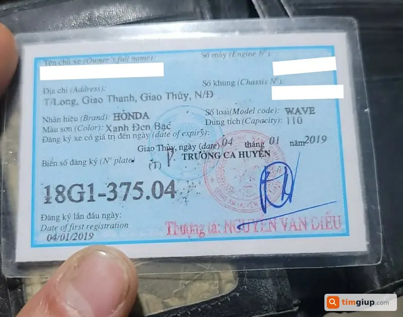 Tìm giấy đăng ký xe máy biển 18G1-375.04