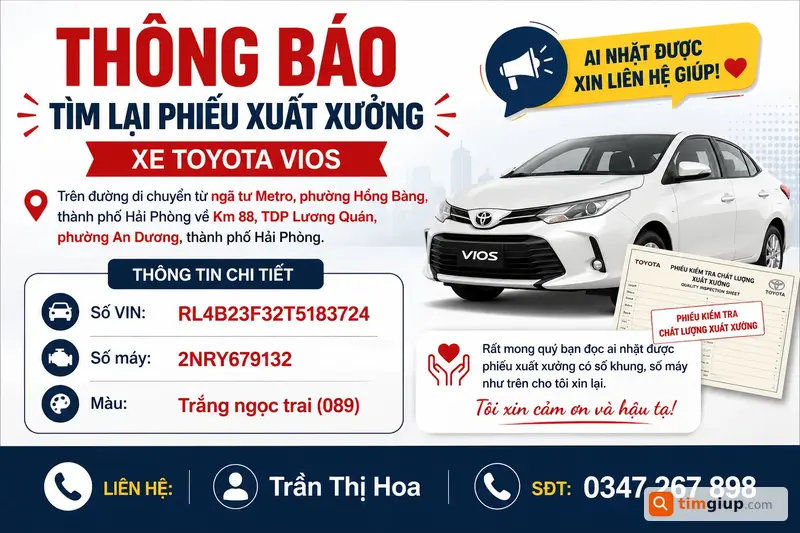 Tìm Giấy Tờ Phiếu Kiểm Tra Chất Lượng Xuất Xưởng Xe Vios Màu Trắng Ngọc Trai