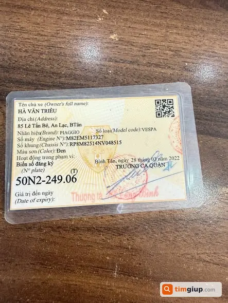Tìm ví giấy tờ mang tên Hà Văn Triều tại Q8 TP.HCM