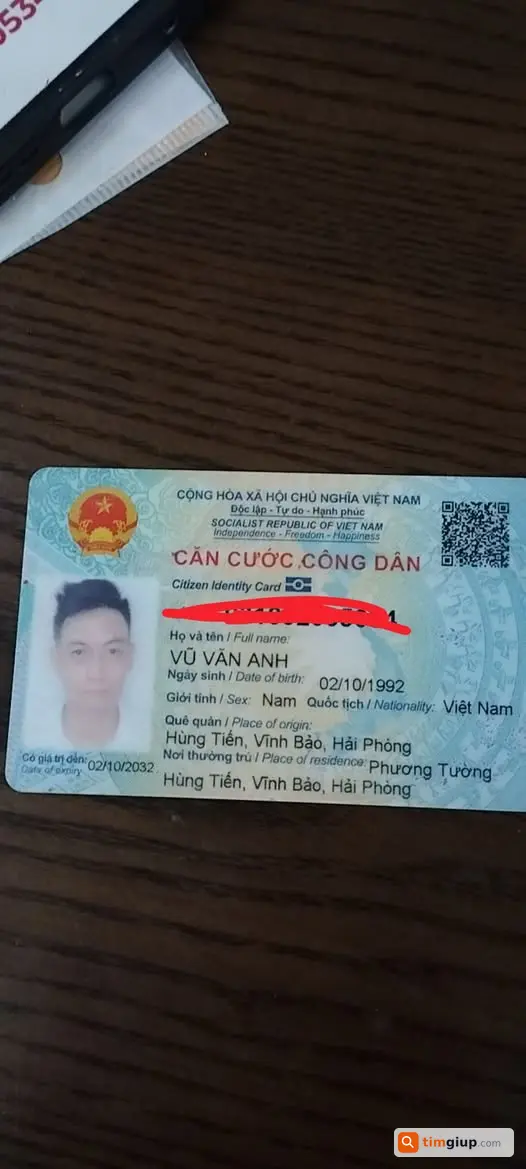 Tìm giấy tờ tùy thân bị mất tại Hà Nội, xin liên hệ trả lại