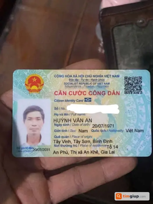 Tìm CCCD, GPLX, cà vẹt xe, BH xe máy tên Huỳnh Văn An