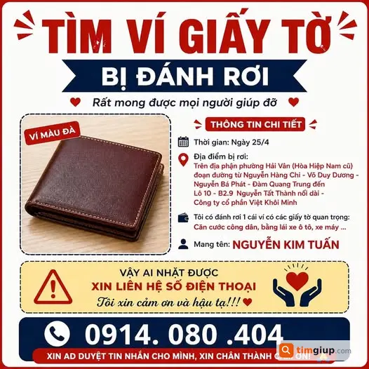 Mất ví chứa CCCD và bằng lái tại Hải Vân, Đà Nẵng