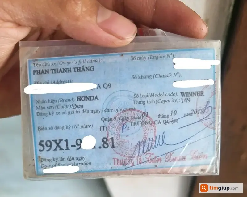Tìm Giấy Tờ Cà Vẹt Xe Tên Phan Thanh Thắng Rơi Ở Thủ Đức