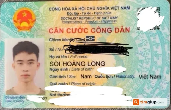 Tìm Căn cước công dân tên Sòi Hoàng Long tại Hà Nội