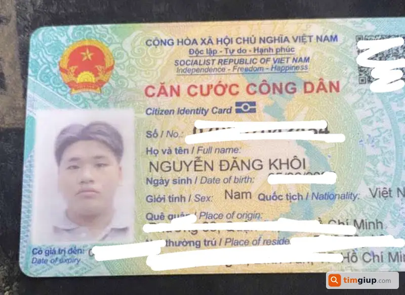 Tìm căn cước công dân tên Nguyễn Đăng Khôi rơi tại TP.HCM