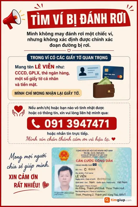 Tìm Ví Bị Đánh Rơi, Mong Nhận Lại Từ Người Nhặt Được