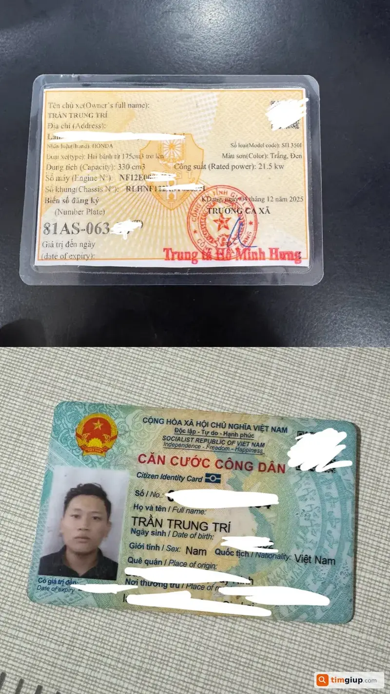Tìm ví và giấy tờ tùy thân tên Trần Trung Trí tại TP.HCM