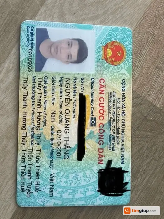 Tìm Ví Màu Đen Cùng Cccd Nguyễn Quang Thắng Tại Phú Bài