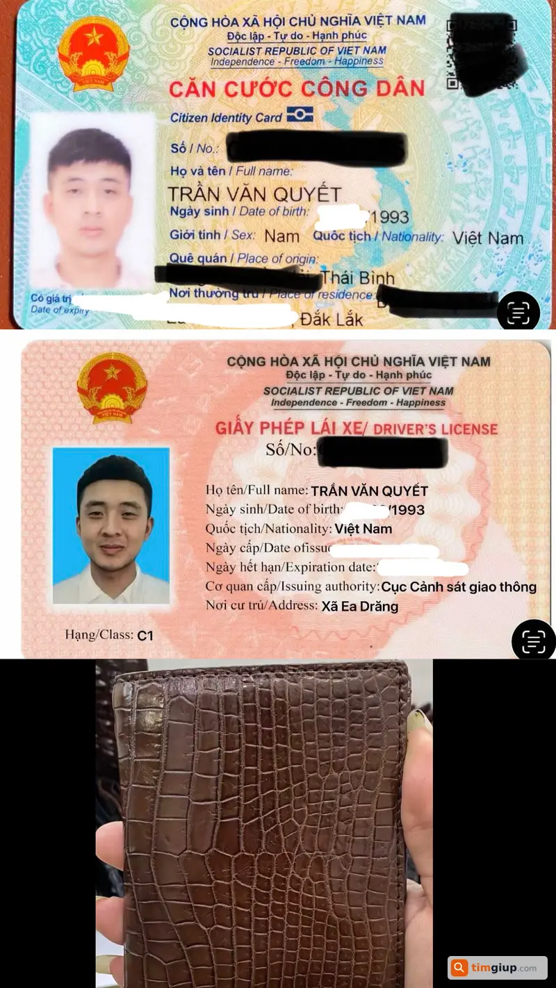 Tìm ví giấy tờ mang tên Trần Văn Quyết tại Bến Xe Miền Đông