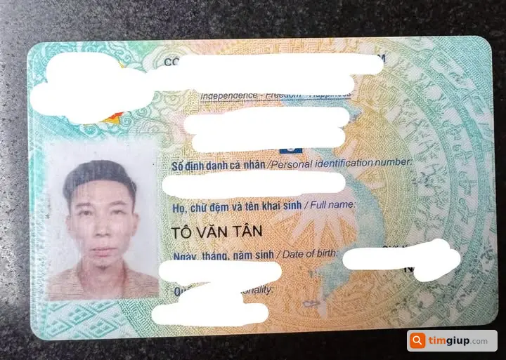 Tìm giấy tờ tùy thân bị mất mang tên Tô Văn Tân